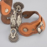 Unusual pair of double mounted Spurs, #1208, by noted Texas Bit and Spurmaker Danny Pollard, floral
