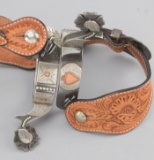 Classy pair of double mounted Spurs by noted Texas Bit and Spurmaker Pat Ray Castleberry, spurs have