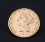 $5.00 U.S. Eagle with Coronet Head Gold Piece, dated 1885, very good condition.