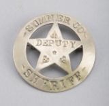 Sumner Co., Deputy Sheriff Badge, circle with cut out 5-point star, 2 1/4