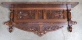 Antique Victorian, burl walnut hanging Wall Shelf with carved crest, circa 1890, excellent finish an