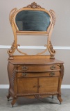Most unique American antique, quarter sawn oak Wash Stand with original towel rack and mirror, circa