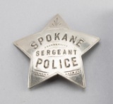 Spokane Sergeant Police Badge, 5-point star, 3 1/8