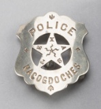 Police, Nacogdoches, Texas Badge, shield with cut out 5-point star, 2 1/4