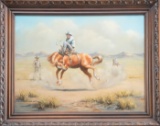 Original Oil on Canvas by Texas Artist Barbara Alcorn, dated 1975, signed and dated lower right, unt