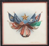 Framed Watercolor of important Flags by noted Texas Artist Donald M. Yena, dated 1968, signed and da