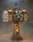 Outstanding antique, bent panel, multi-color stained glass Table Lamp marked 