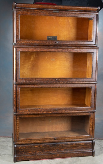 Beautiful four stack oak Lawyers Bookcase, manufactured by Macey Furniture Co., circa 1910, in origi