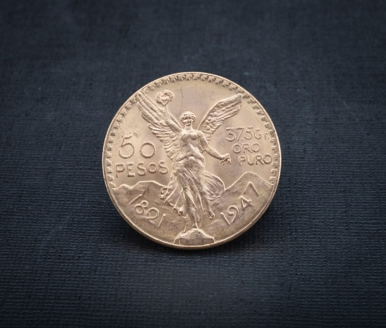 1947, 50 Peso Gold Coin with 37.5 grams of gold.  Excellent condition.