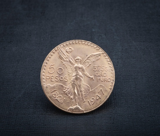 1947, 50 Peso Gold Coin with 37.5 grams of gold.  Excellent condition.