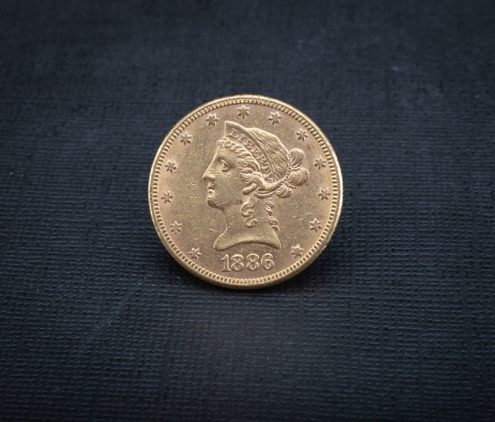 1886, $10.00 Liberty American Gold Coin.  Good condition.