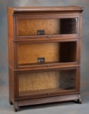 One of a matching pair of antique oak Lawyer 3-stack Bookcases, circa 1910, manufactured by The Viki