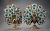 Very rare and desirable pair of antique Czech Crystal and Bronze Peacock Table Lamps, circa 1920s, w