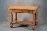 Beautiful antique, quarter sawn oak Library Table, circa 1910, with rope twist border, drawered skir