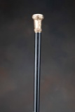 Antique Cane with wooden shaft and ornate engraved gold handle, engraved 