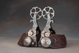 Incredible pair of full mounted, double mounted, engraved silver overlay Spurs by Arizona Bit and Sp
