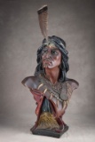 Antique, large size chalk Cigar Store Indian Bust marked 