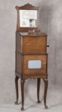 Unique and scarce, antique oak case, coin-op 5-cent Card Drop Machine titled 