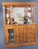 Unusual antique oak, two piece Cigar Store / Back Bar Humidor combination, circa 1900.  This early t