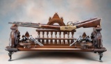 Unique walnut Victorian Rifle Stand on cast iron footed base, original finish.  Rifle stand is set u