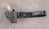 Unique leather Holster and Belt Rig.  Holster is covered with silver, with matching snap and buckle.