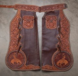 Fabulous pair of Buddie Foster, studded Bat Wing Leather Chaps, brown Bat Wings are adorned with 2-t