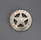 Rare and one of a kind Texas Ranger Badge with an Affidavit that states:  