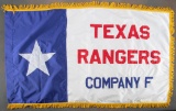 A Texas Ranger, Company F Flag with outside gold fringe, measures 37