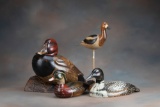 Group of four very collectible hand carved and painted wooden Water Fowl Decoys, three are marked 