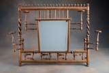 Unique antique oak, stick and ball Hat & Tie Rack, circa 1900, with adjustable beveled mirror, four