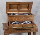 Unique and high quality, quarter sawn oak Pistol Coffin with lift top and hide away drawer, drawered