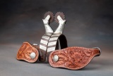 Pair of double mounted, hand engraved horse head Spurs by the late Texas Bit and Spur Maker Jerry Ca