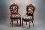 Fancy pair of Victorian walnut, balloon back Side Chairs with shaped hip rests, in original finish a