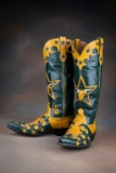 Eye catching pair of hand made Ammon's Boots with inlaid and overlaid star and scroll pattern, steer