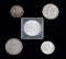 This  consists of  five American Coins to include: (1) One Silver Dollar, in plastic case, dated 188