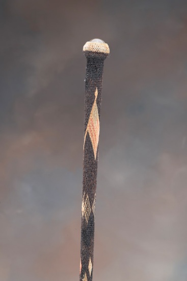 Early, prison made Cane, wrapped with braided horse hair, showing the American Flag, Arrows and Diam