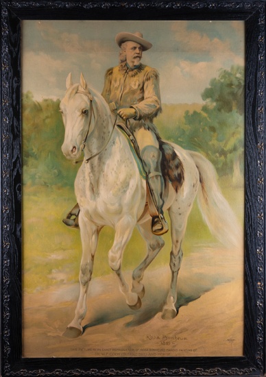 Early 1900s framed Lithograph on board of Buffalo Bill, #3141, by "Courier Company Lith. Dpt., Buffa