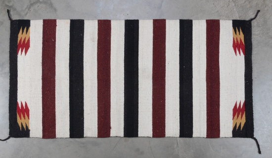 Navajo Rug, nice weaving with colorful corners, 62" long x 31" wide, very good condition.
