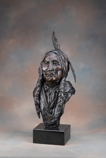 Larger than life solid Bronze of "Wolf Robe of the Cheyenne" by noted artist Griffin Chiles.  Lifeli