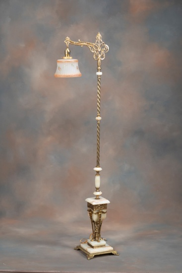 Extremely fine antique Floor Lamp, circa 1920s, 61" tall, with ornate brass trim and onyx spacers.