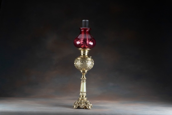 Extremely fine Victorian Parlor / Banquet Lamp, circa 1880s, manufactured by Miller, marked "Miller"