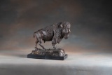 Bronze Buffalo on granite base, signed by artist Benje, measures 14