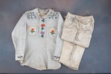A true Wild West, two piece Doe Skin & Beaded Outfit,  which includes a soft doe skin Pull Over Shir