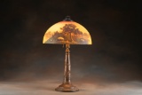 Antique, reverse painted Table Lamp, circa 1920-1925, 24