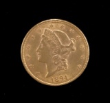 An American Liberty Head Twenty Dollar Gold Coin dated 1894, very good condition.