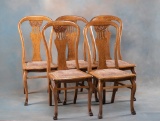 Beautiful set of five antique, quarter sawn oak Side Chairs with fancy carved balloon back and carve