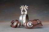 Pair of Texas Prison Made Spurs with etching on heel band, shanks and unusual rowels, small piece of