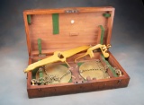 Early wooden, dove tailed, fitted Box with original brass Balance Scales, marked 