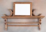 Unique, antique oak stick & ball Wall Shelf, with beveled mirror. Shelf measures 17