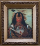 Vintage framed, Print of Indian in War Paint, in an antique shadow box frame that measures 27 1/4